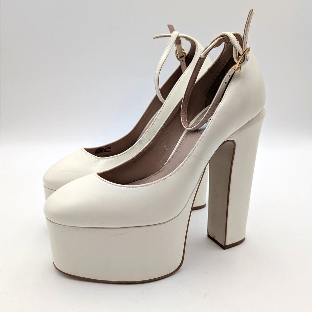 Zigi Nikole Ankle Strap Platform Heel Pump Women's White Leather Size US8 EU38.5